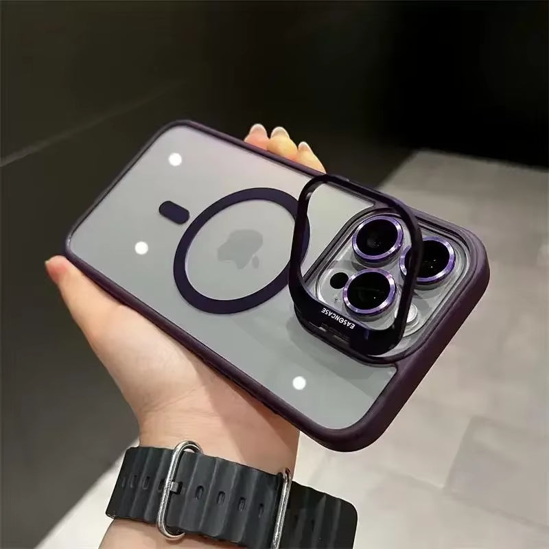 Luxury Magnetic Shockproof Phone Case for Iphone 16 15 14 13 12 11 Pro Max for Magsafe Funda Stand Glass Lens Protector Cover