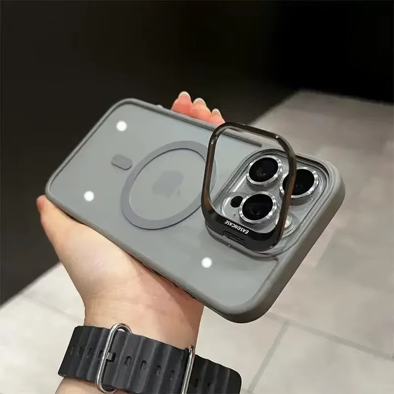 Luxury Magnetic Shockproof Phone Case for Iphone 16 15 14 13 12 11 Pro Max for Magsafe Funda Stand Glass Lens Protector Cover