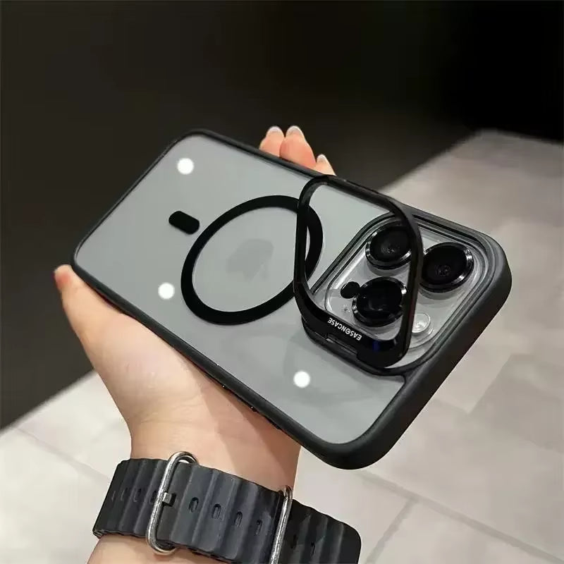 Luxury Magnetic Shockproof Phone Case for Iphone 16 15 14 13 12 11 Pro Max for Magsafe Funda Stand Glass Lens Protector Cover