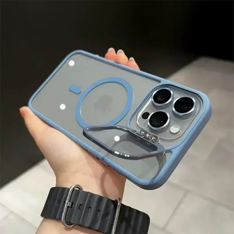 Luxury Magnetic Shockproof Phone Case for Iphone 16 15 14 13 12 11 Pro Max for Magsafe Funda Stand Glass Lens Protector Cover