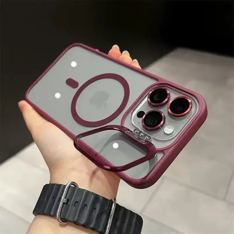 Luxury Magnetic Shockproof Phone Case for Iphone 16 15 14 13 12 11 Pro Max for Magsafe Funda Stand Glass Lens Protector Cover