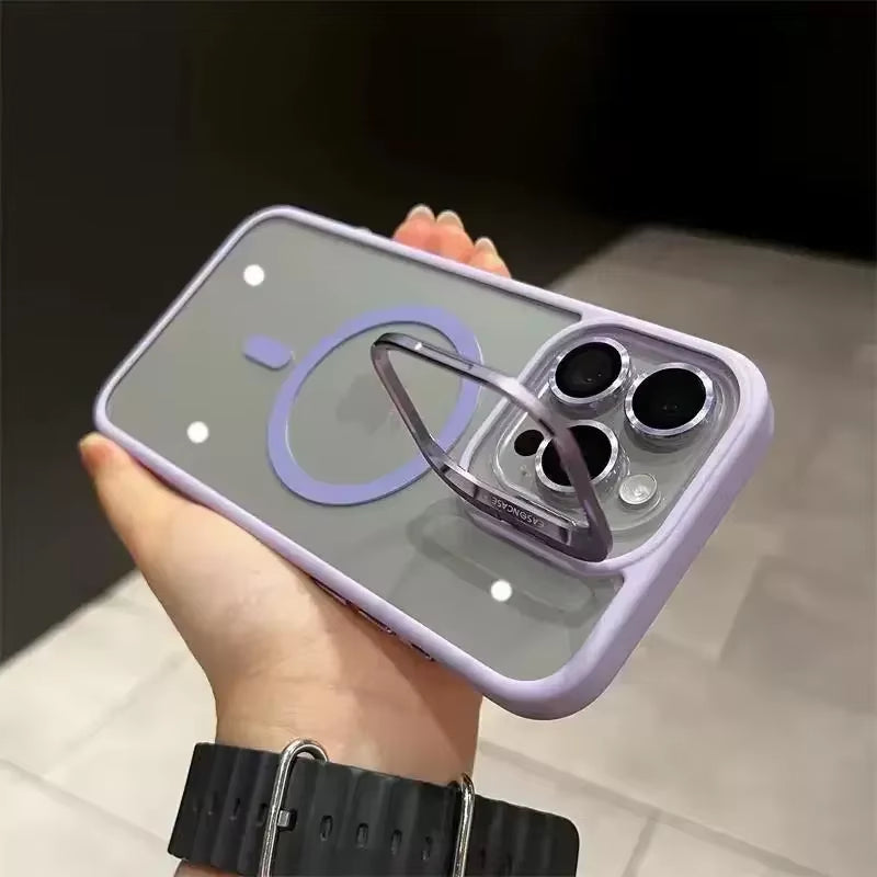 Luxury Magnetic Shockproof Phone Case for Iphone 16 15 14 13 12 11 Pro Max for Magsafe Funda Stand Glass Lens Protector Cover