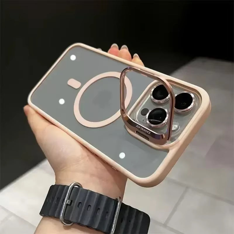 Luxury Magnetic Shockproof Phone Case for Iphone 16 15 14 13 12 11 Pro Max for Magsafe Funda Stand Glass Lens Protector Cover