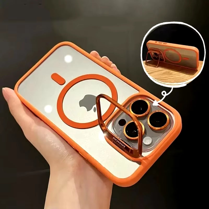 Luxury Magnetic Shockproof Phone Case for Iphone 16 15 14 13 12 11 Pro Max for Magsafe Funda Stand Glass Lens Protector Cover